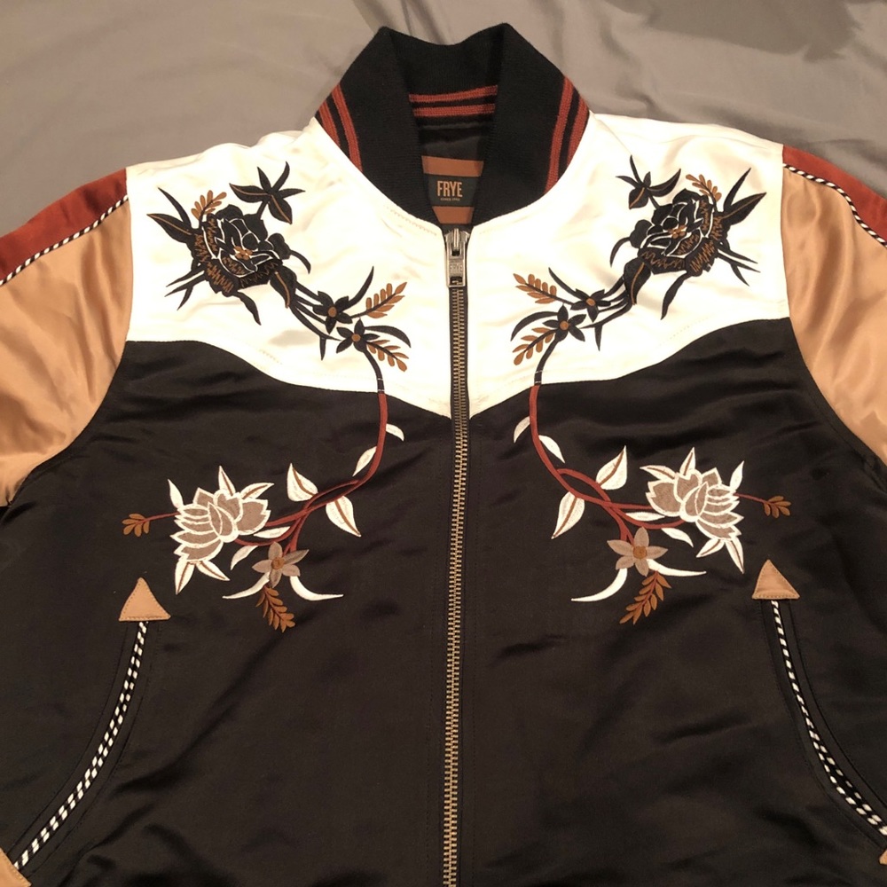 RARE- Satin Frye Embroidered Bomber